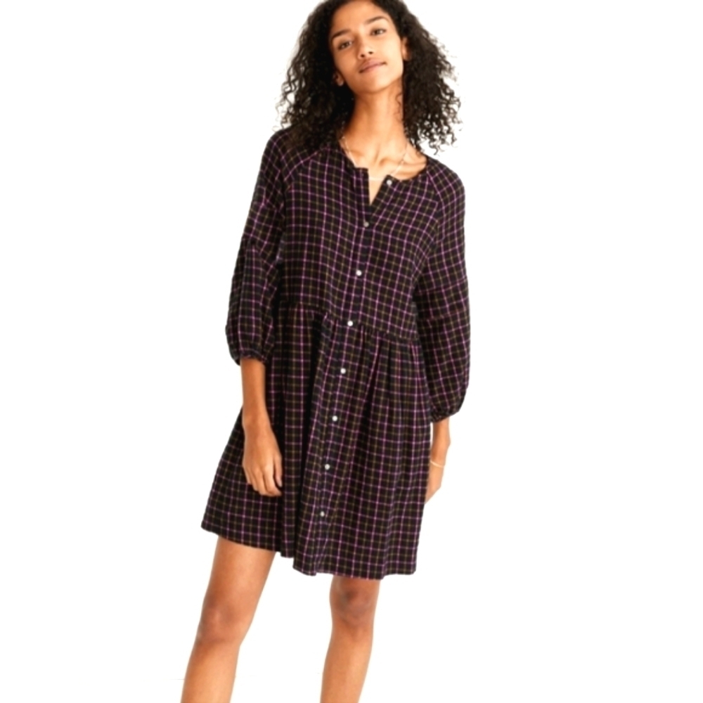 Madewell Plaid Flannel Button- front shirt dress size 4